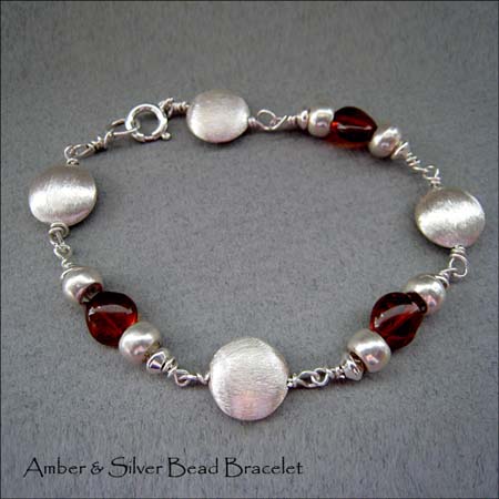 B - Amber & Silver Heart Bracelet