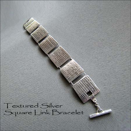 B - Textured Silver Square Link Bracelet