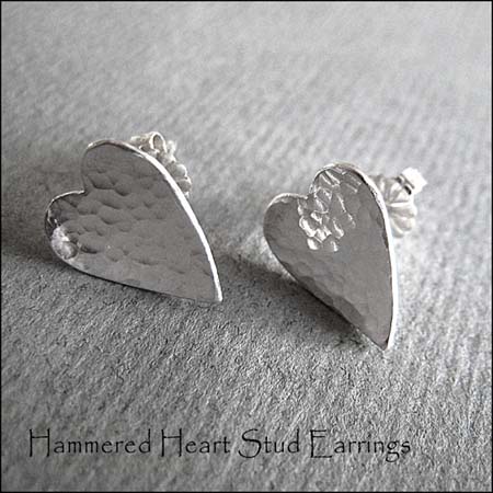 E - Hammered Heart Stud Earrings