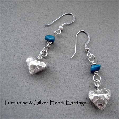 E - Turquoise & Silver Heart Earrings