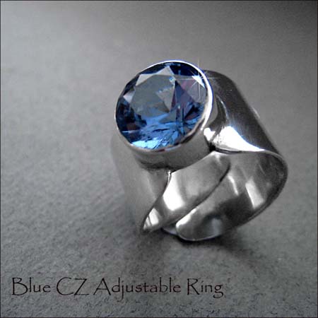 R - Blue CZ Adjustable Ring