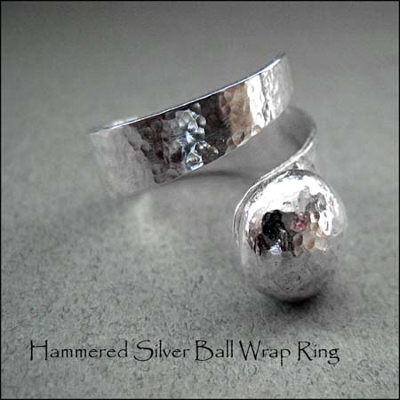 R - Hammered Silver Ball Wrap Ring